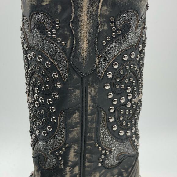 Corral Womens Inlay & Embroidery & Studs Square Toe Black Size 7 M - Picture 13 of 14